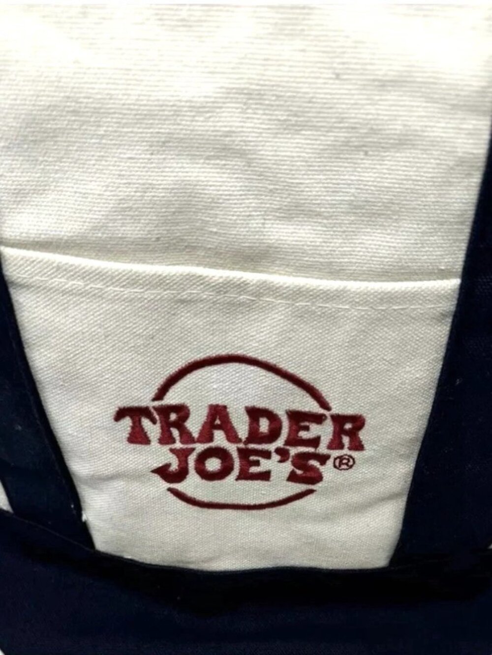 NWT! TRADER JOE'S MINI CANVAS TOTE BAG White Navy Limited Edition - Picture 2 of 4